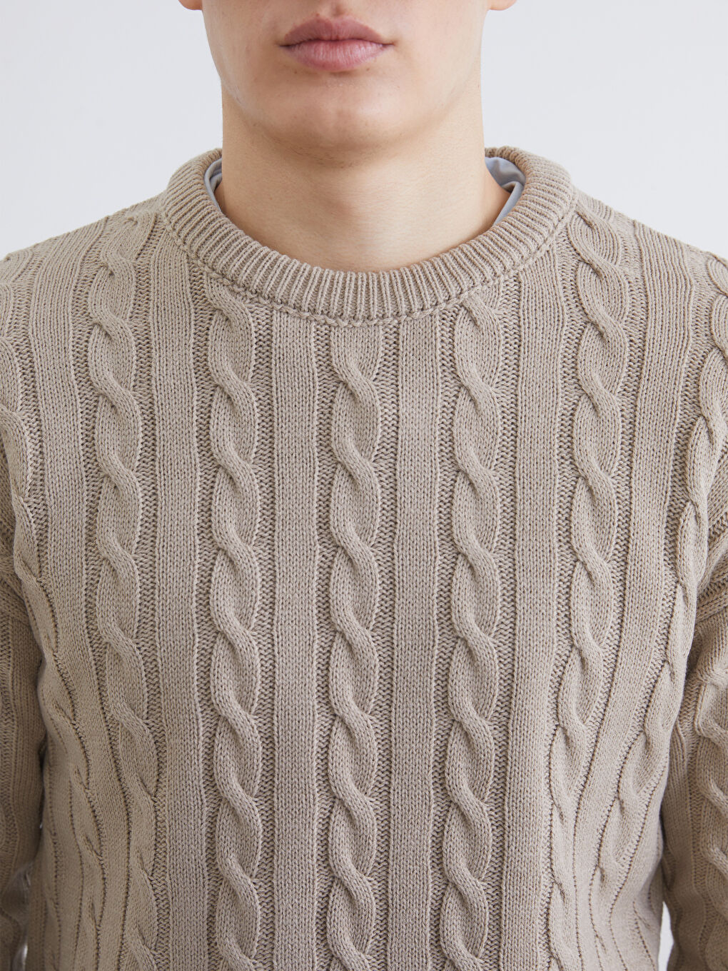 Crew Neck Long Sleeve Men's Tricot Sweater-2