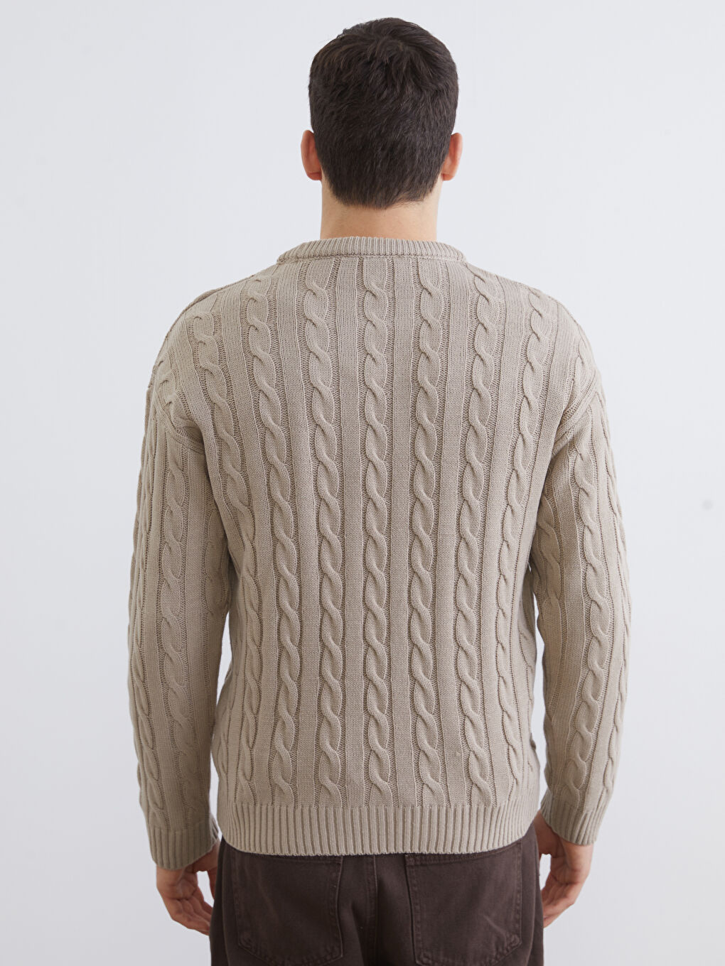 Crew Neck Long Sleeve Men's Tricot Sweater-3