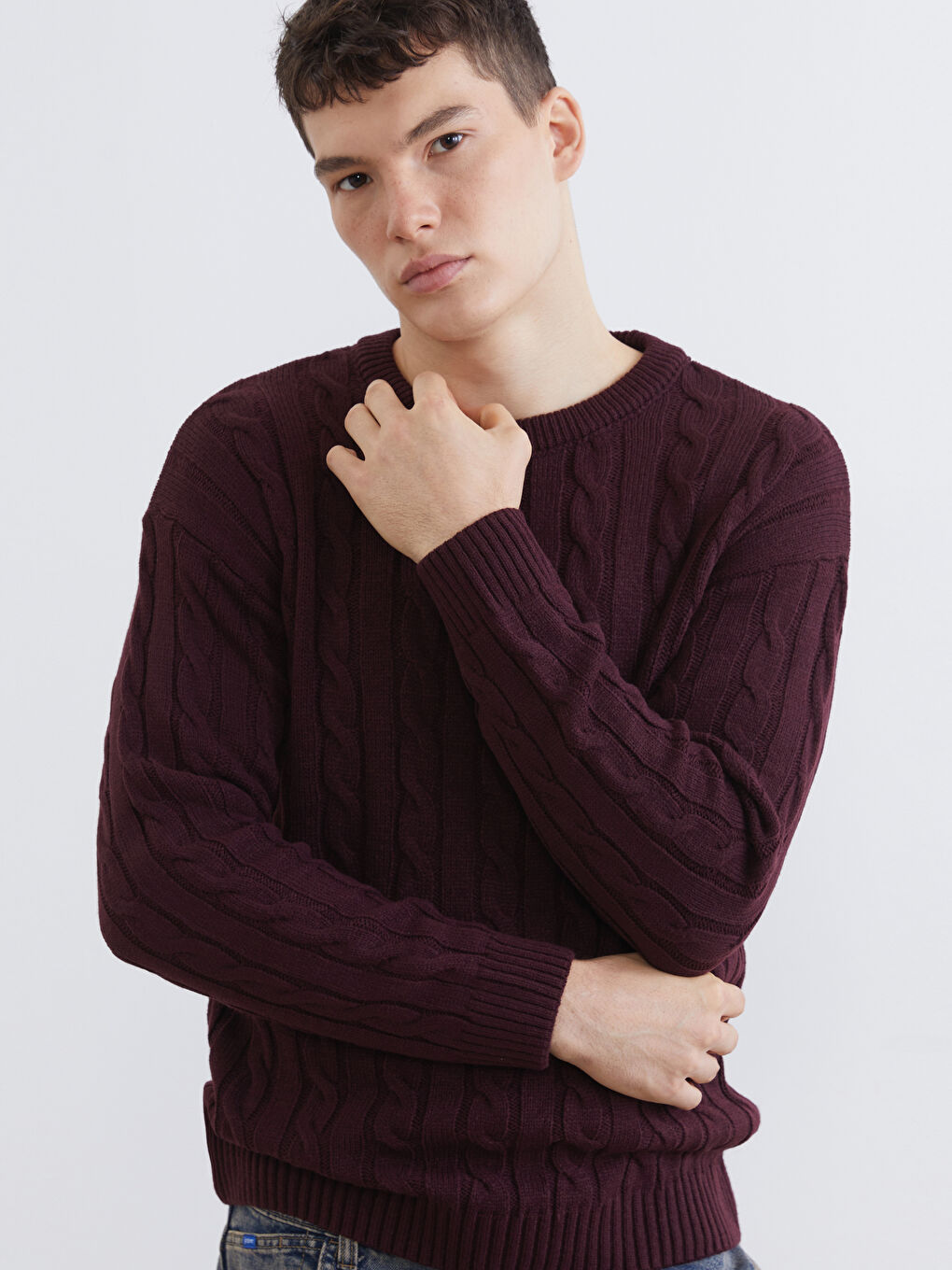 Bordo Bisiklet Yaka Erkek Triko Kazak