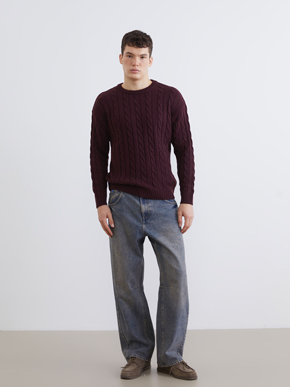 Bordo Bisiklet Yaka Erkek Triko Kazak-1