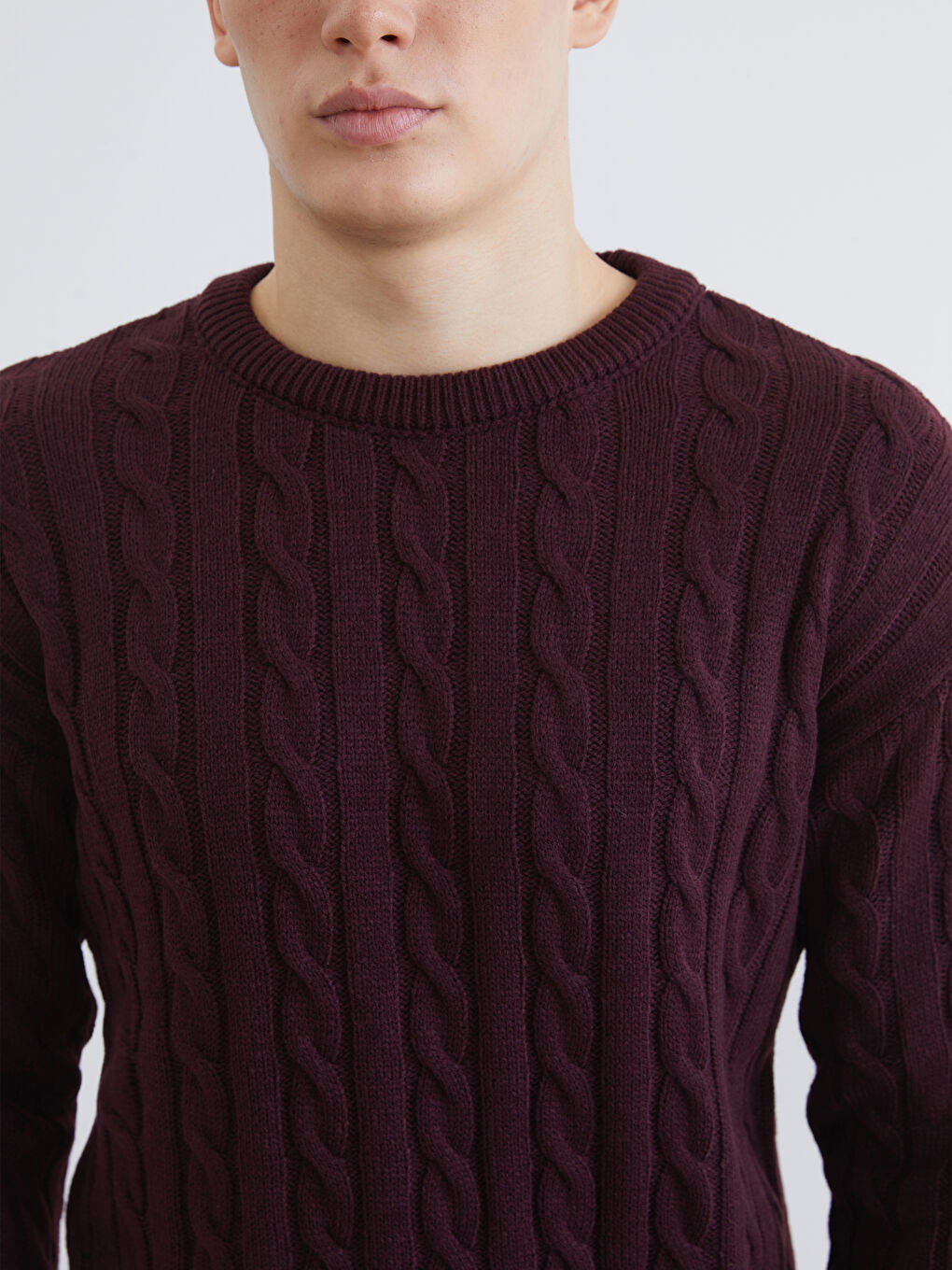 Bordo Bisiklet Yaka Erkek Triko Kazak-2