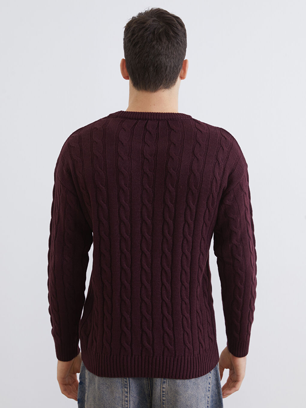 Bordo Bisiklet Yaka Erkek Triko Kazak-3