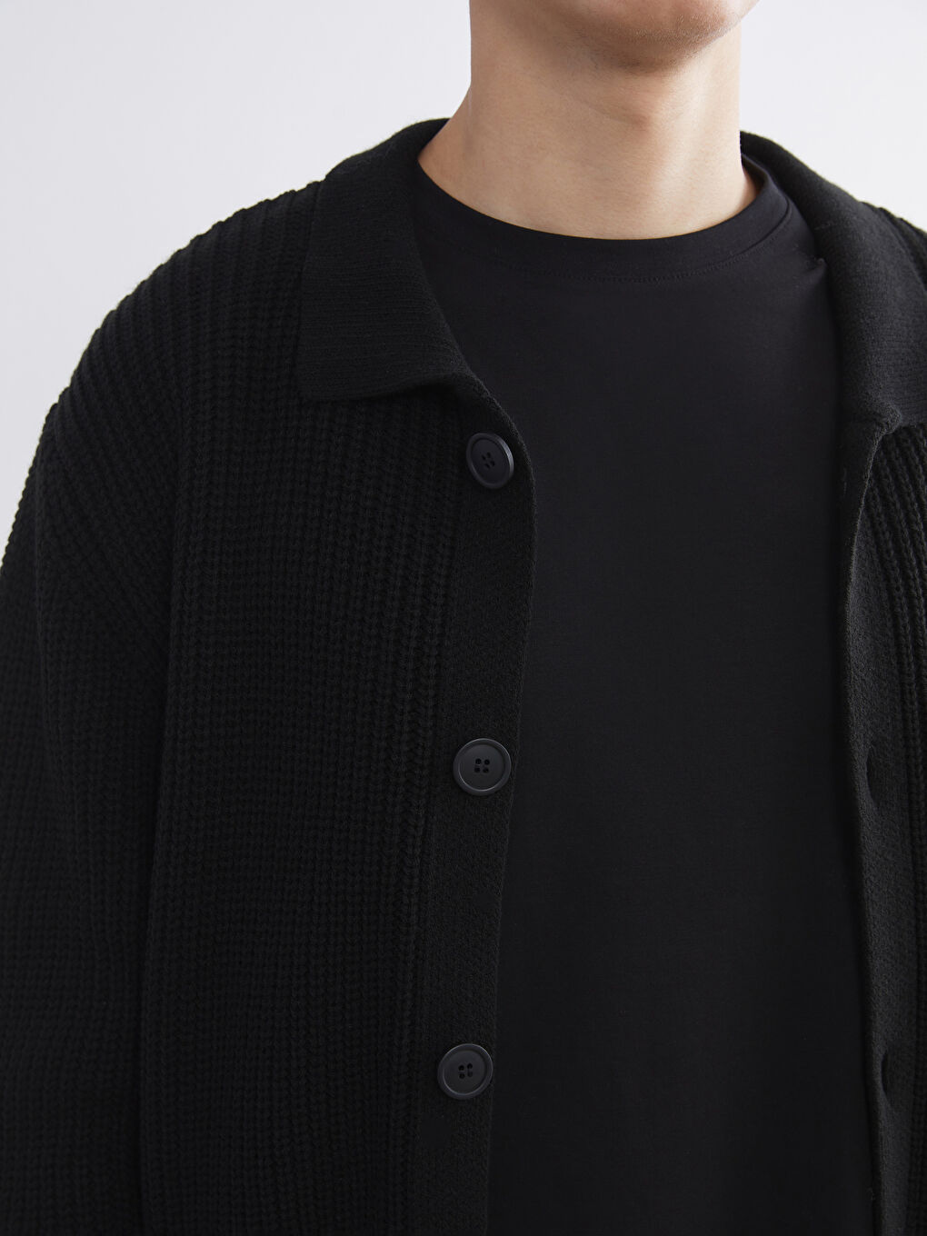 Siyah Standart Kalıp Polo Yaka Erkek Triko Hırka-2