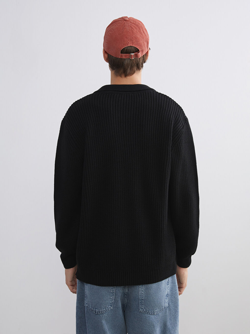 Siyah Standart Kalıp Polo Yaka Erkek Triko Hırka-3