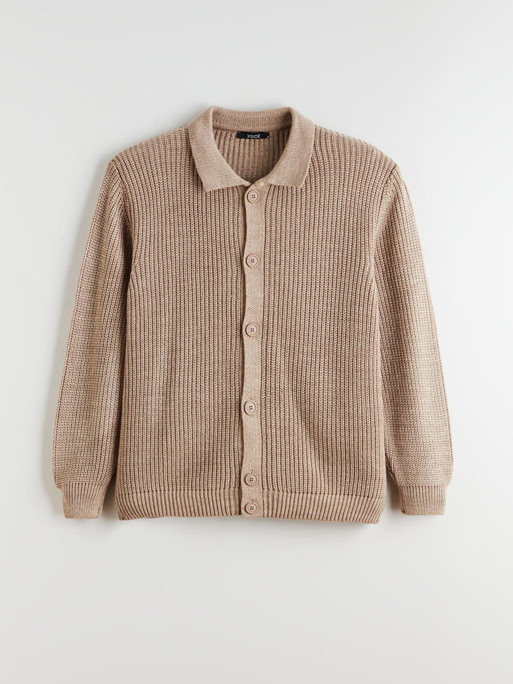 Bej Standart Kalıp Polo Yaka Erkek Triko Hırka-4