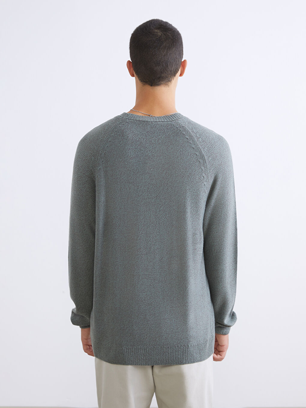 მრგვალი საყელო გრძელმკლავიანი მამაკაცის ტრიკოტაჟის სვიტერი-3