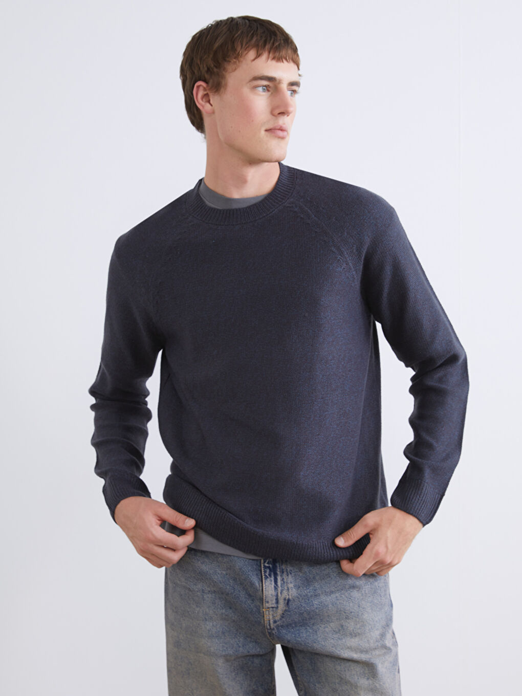 Crew Neck Long Sleeve Men's Tricot Sweater