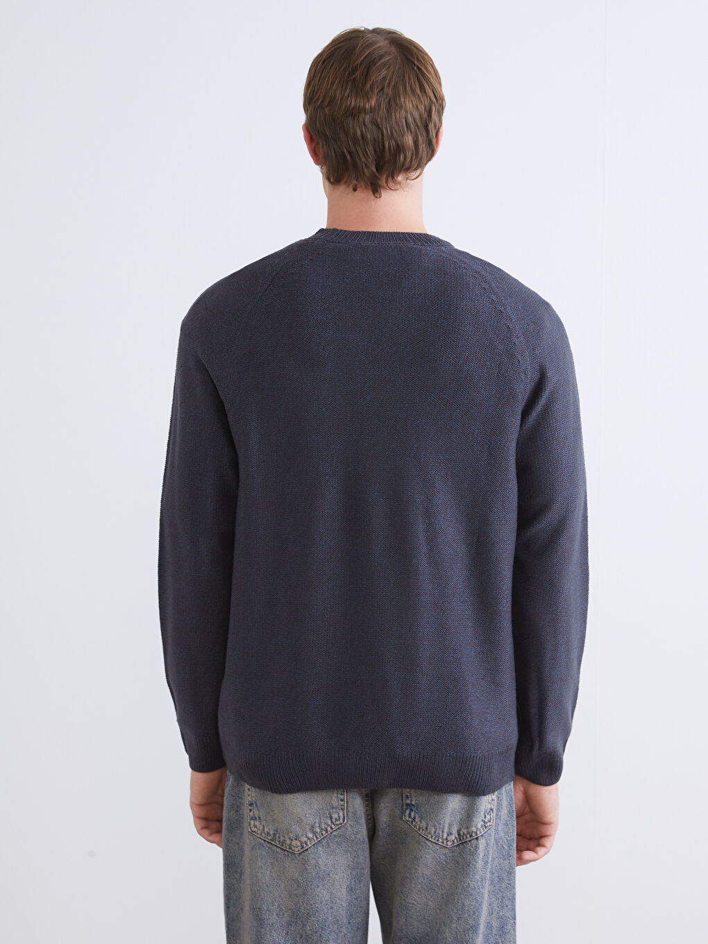 Crew Neck Long Sleeve Men's Tricot Sweater-3