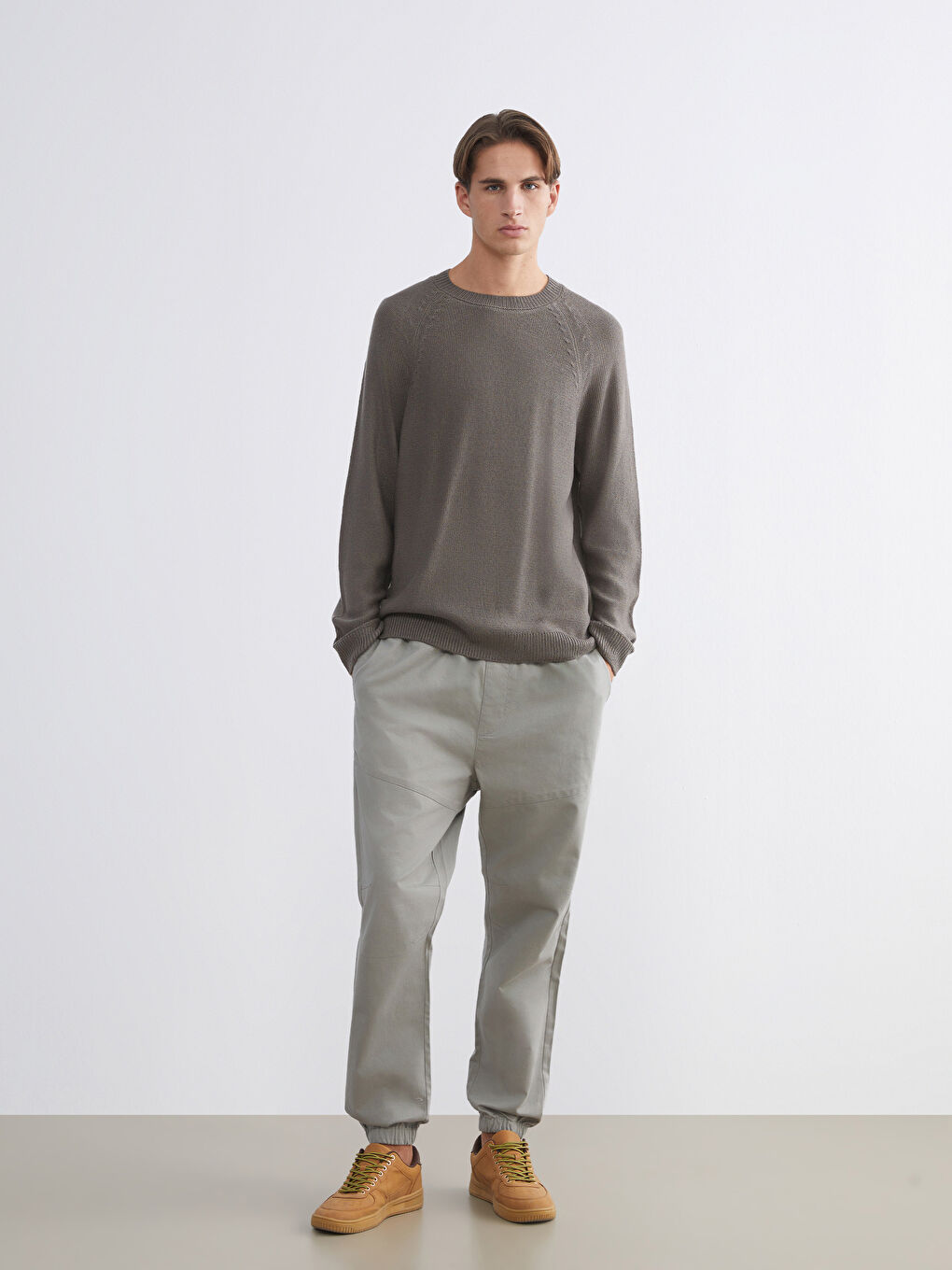 Crew Neck Long Sleeve Men's Tricot Sweater-1