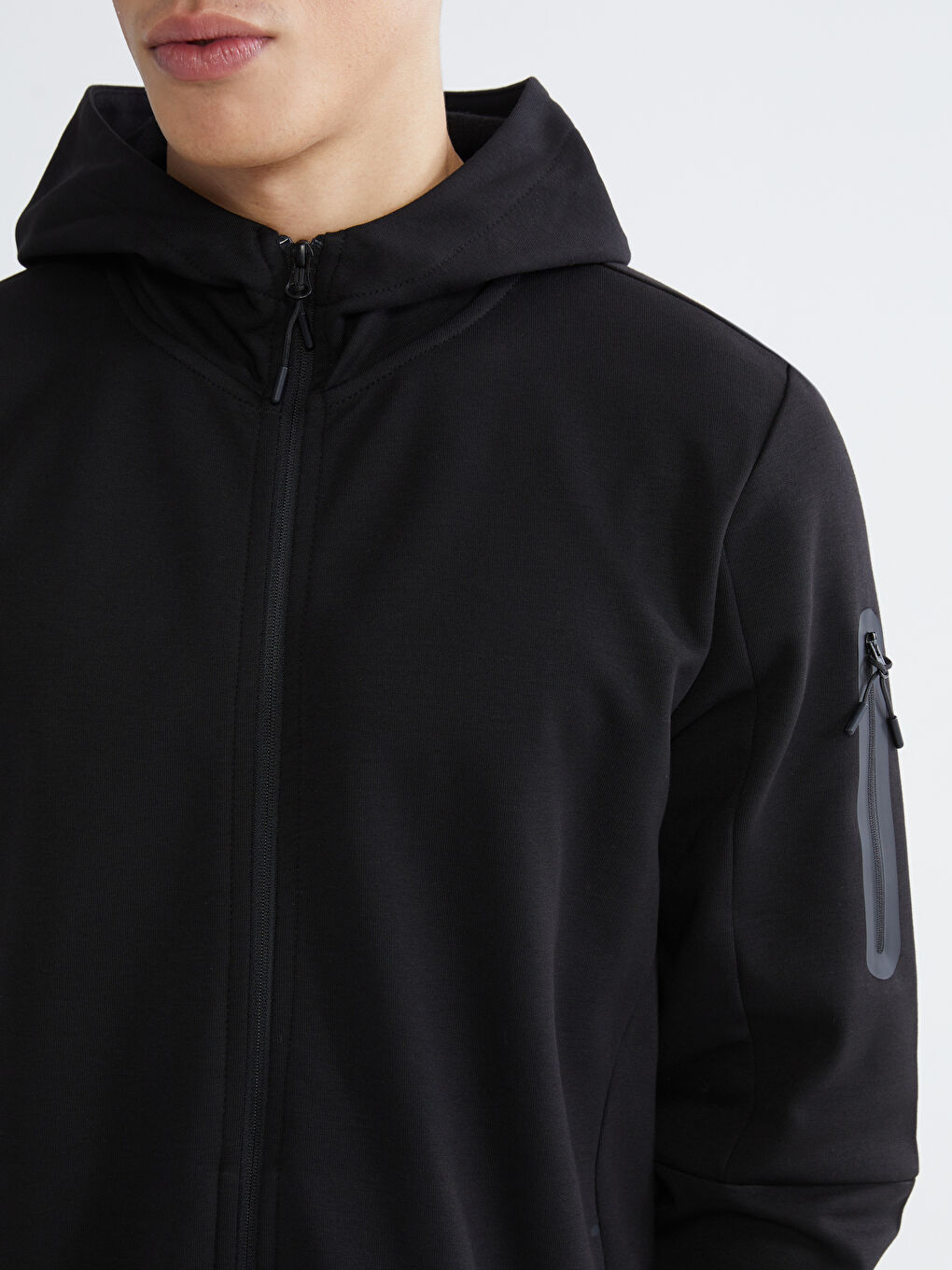 Siyah Kapüşonlu Erkek Fermuarlı Sweatshirt-2