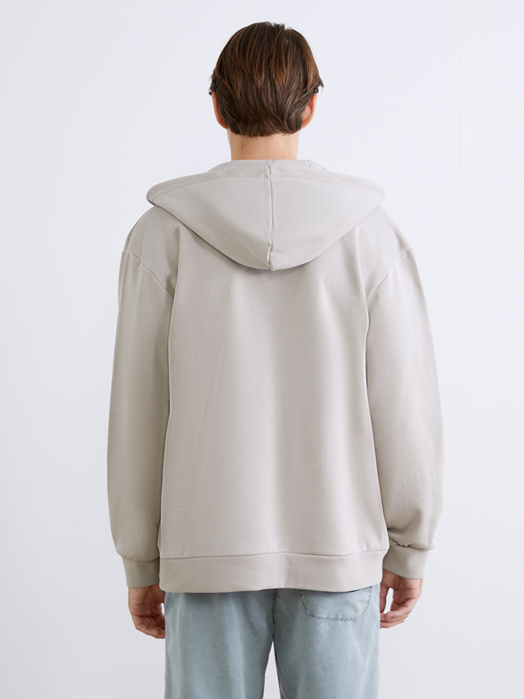 Bej Kapüşonlu Erkek Fermuarlı Sweatshirt-3