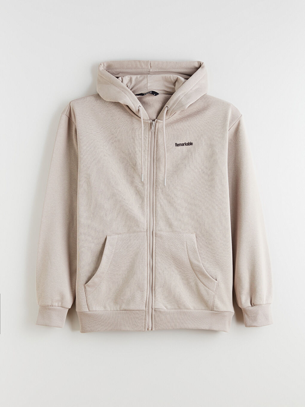 Bej Kapüşonlu Erkek Fermuarlı Sweatshirt-4