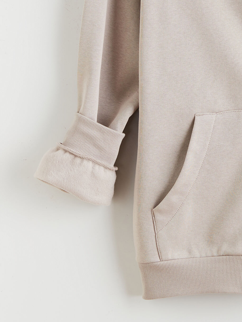 Bej Kapüşonlu Erkek Fermuarlı Sweatshirt-5