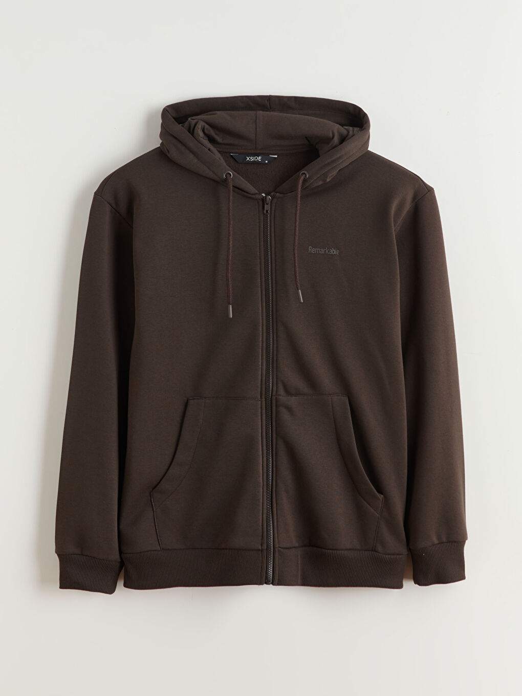 Kahverengi Kapüşonlu Erkek Fermuarlı Sweatshirt-4