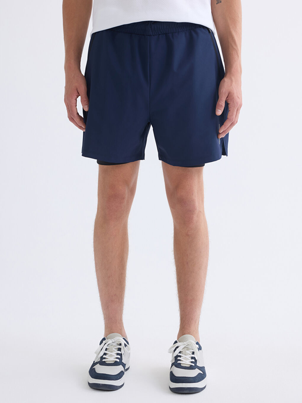 Lacivert Standart Kalıp Erkek Taytlı Şort-1