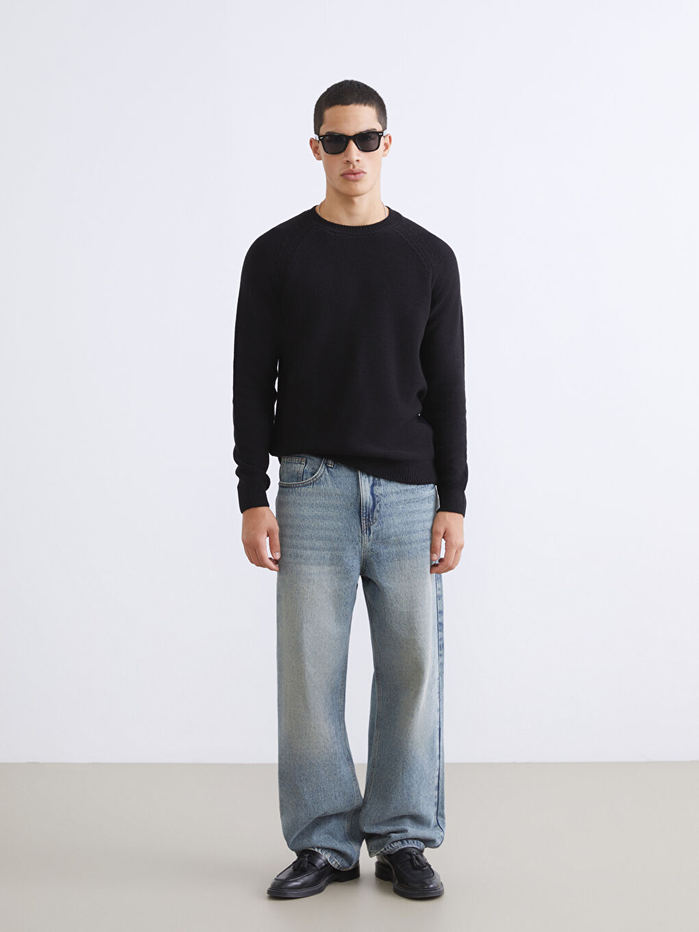 Siyah Bisiklet Yaka Erkek Triko Kazak-1