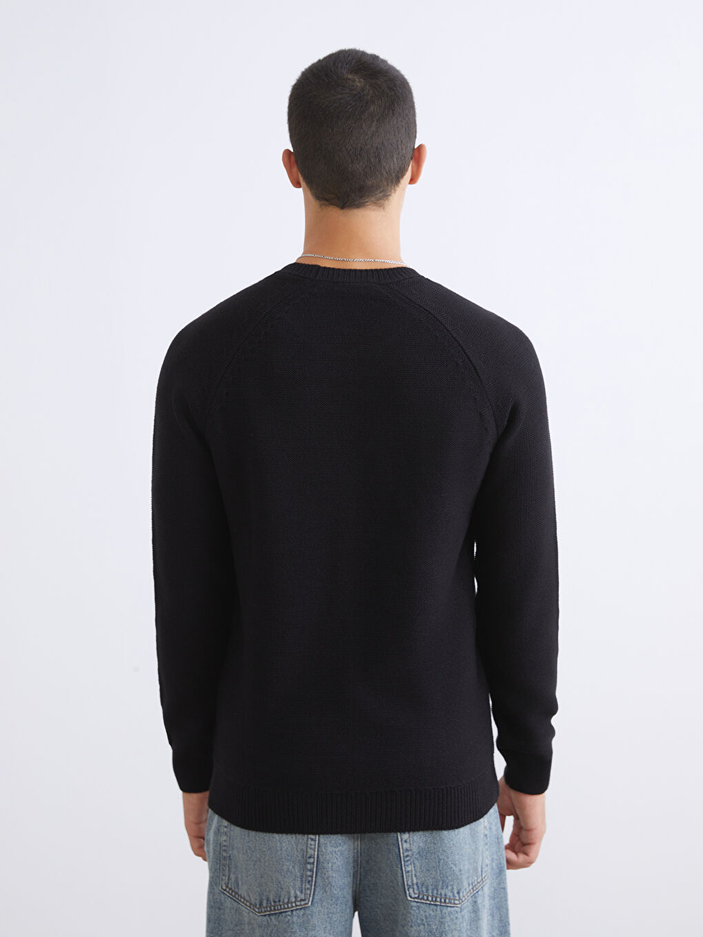 Siyah Bisiklet Yaka Erkek Triko Kazak-3