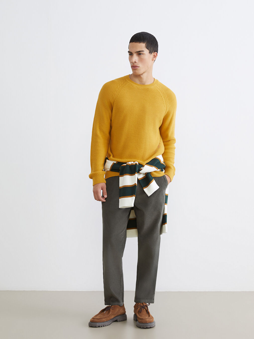 Sarı Bisiklet Yaka Erkek Triko Kazak-1