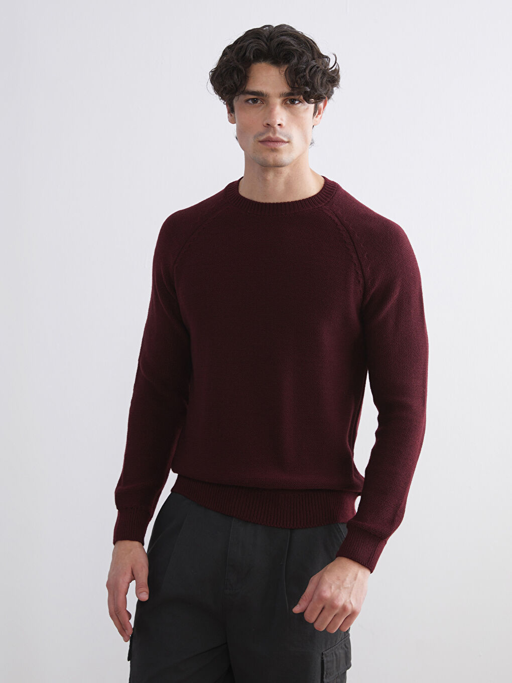 Crew Neck Long Sleeve Men's Tricot Sweater