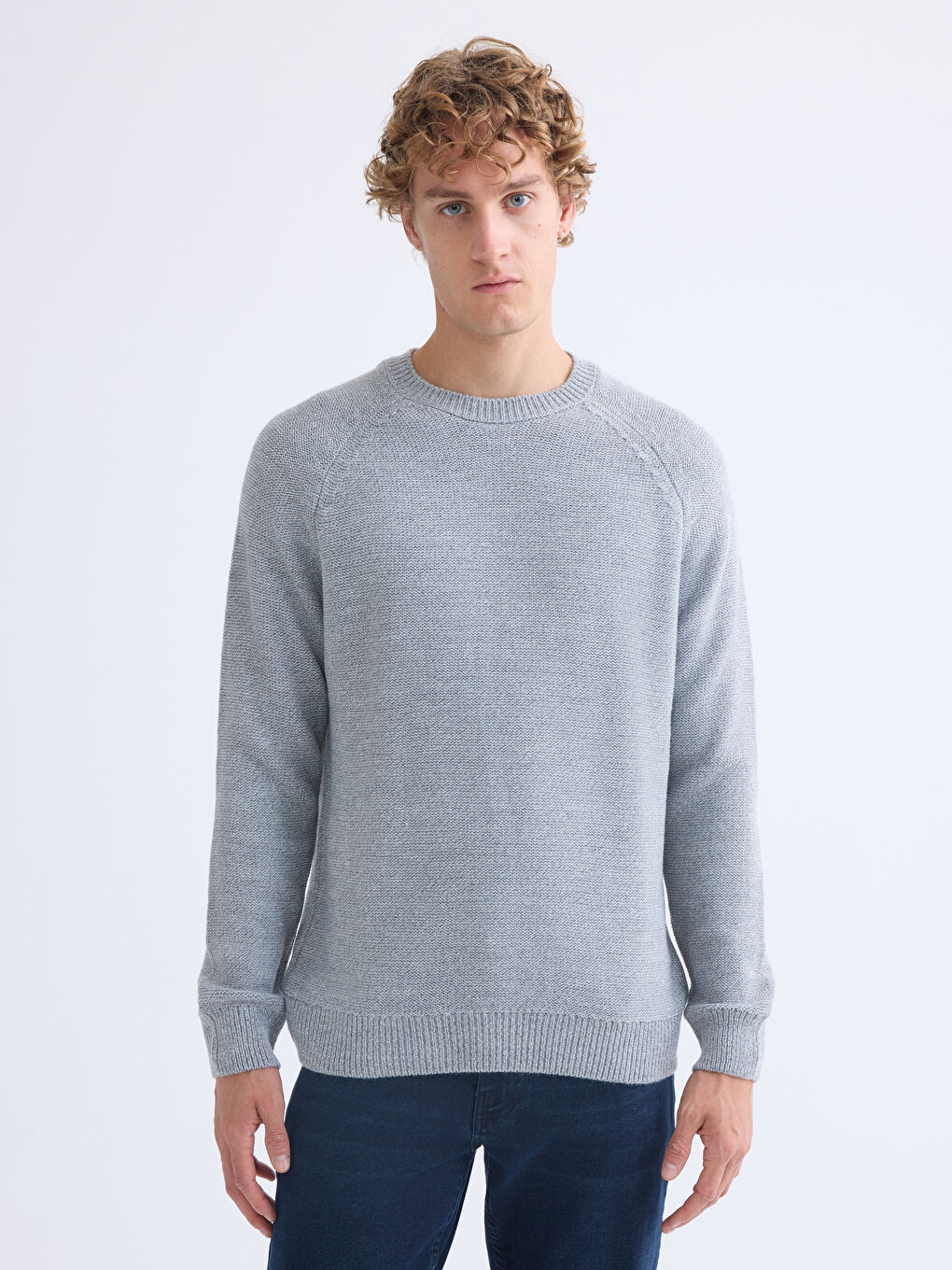 Gri Bisiklet Yaka Erkek Triko Kazak