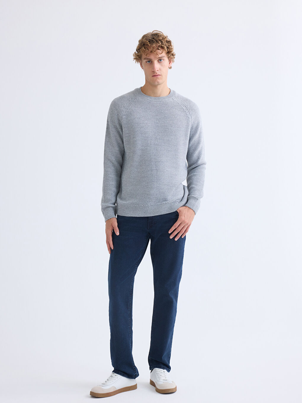 Gri Bisiklet Yaka Erkek Triko Kazak-1