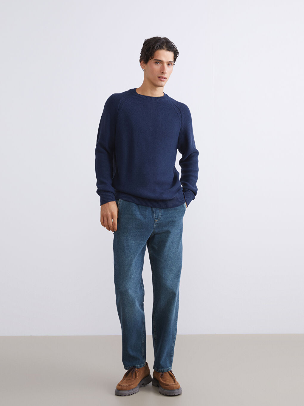 Lacivert Bisiklet Yaka Erkek Triko Kazak-1