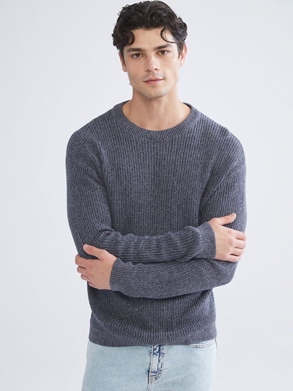 Crew Neck Long Sleeve Men's Tricot Sweater