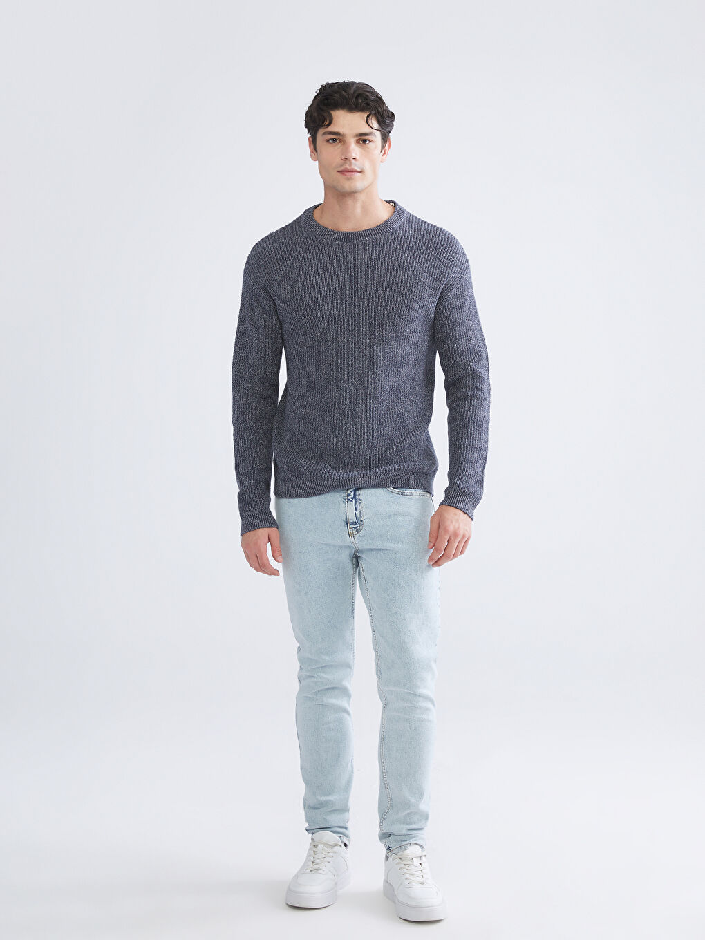 Crew Neck Long Sleeve Men's Tricot Sweater-1