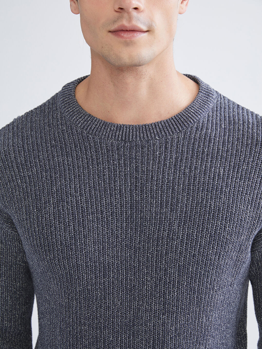 Crew Neck Long Sleeve Men's Tricot Sweater-2