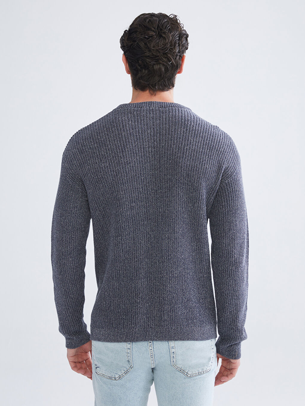 Crew Neck Long Sleeve Men's Tricot Sweater-3