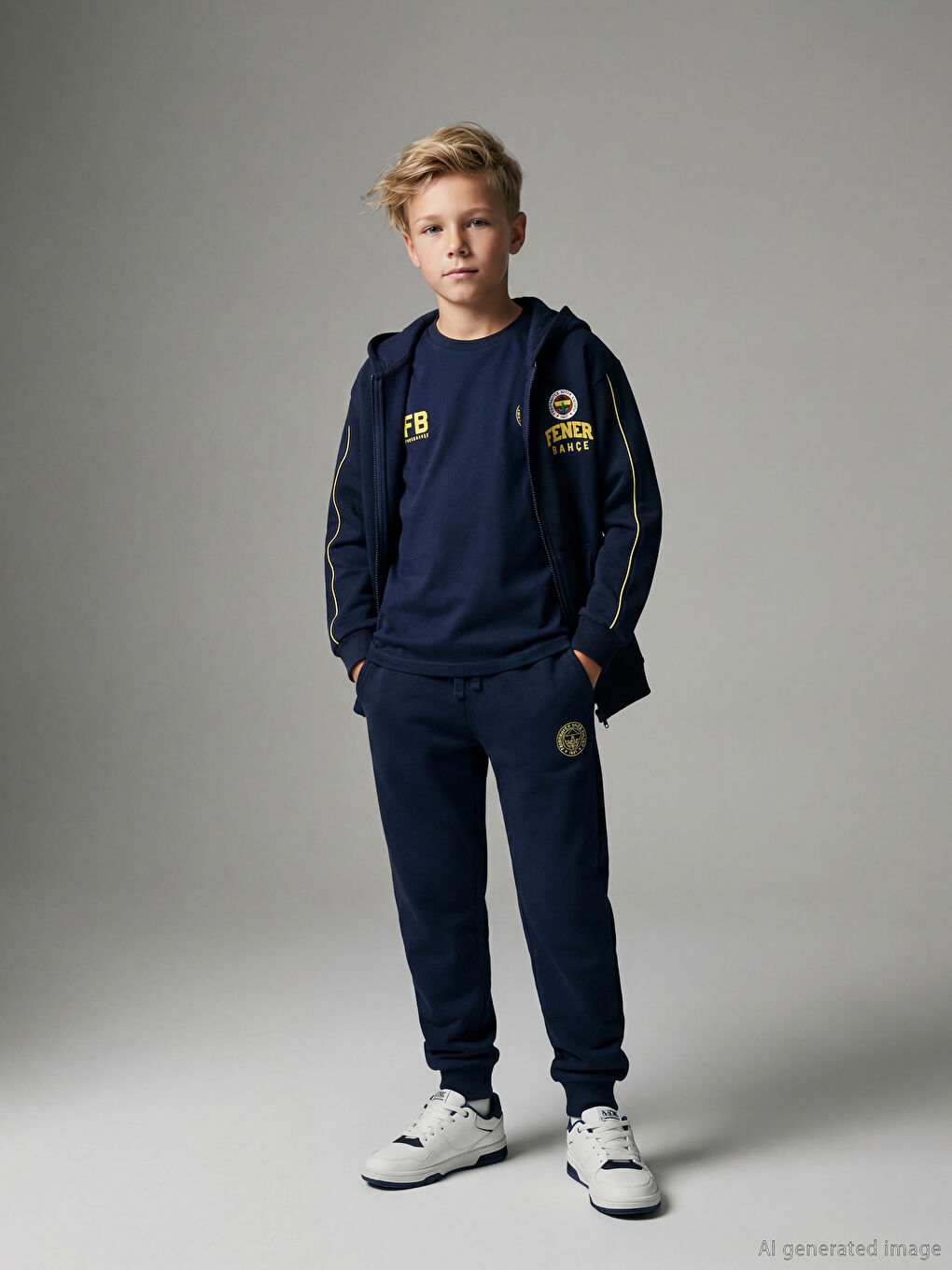 Lacivert Beli Lastikli Fenerbahçe Baskılı Erkek Çocuk Jogger Eşofman Altı