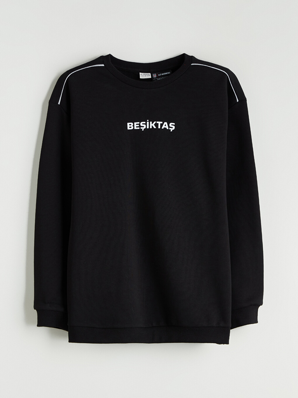 Siyah Bisiklet Yaka Erkek Çocuk Beşiktaş Baskılı Sweatshirt