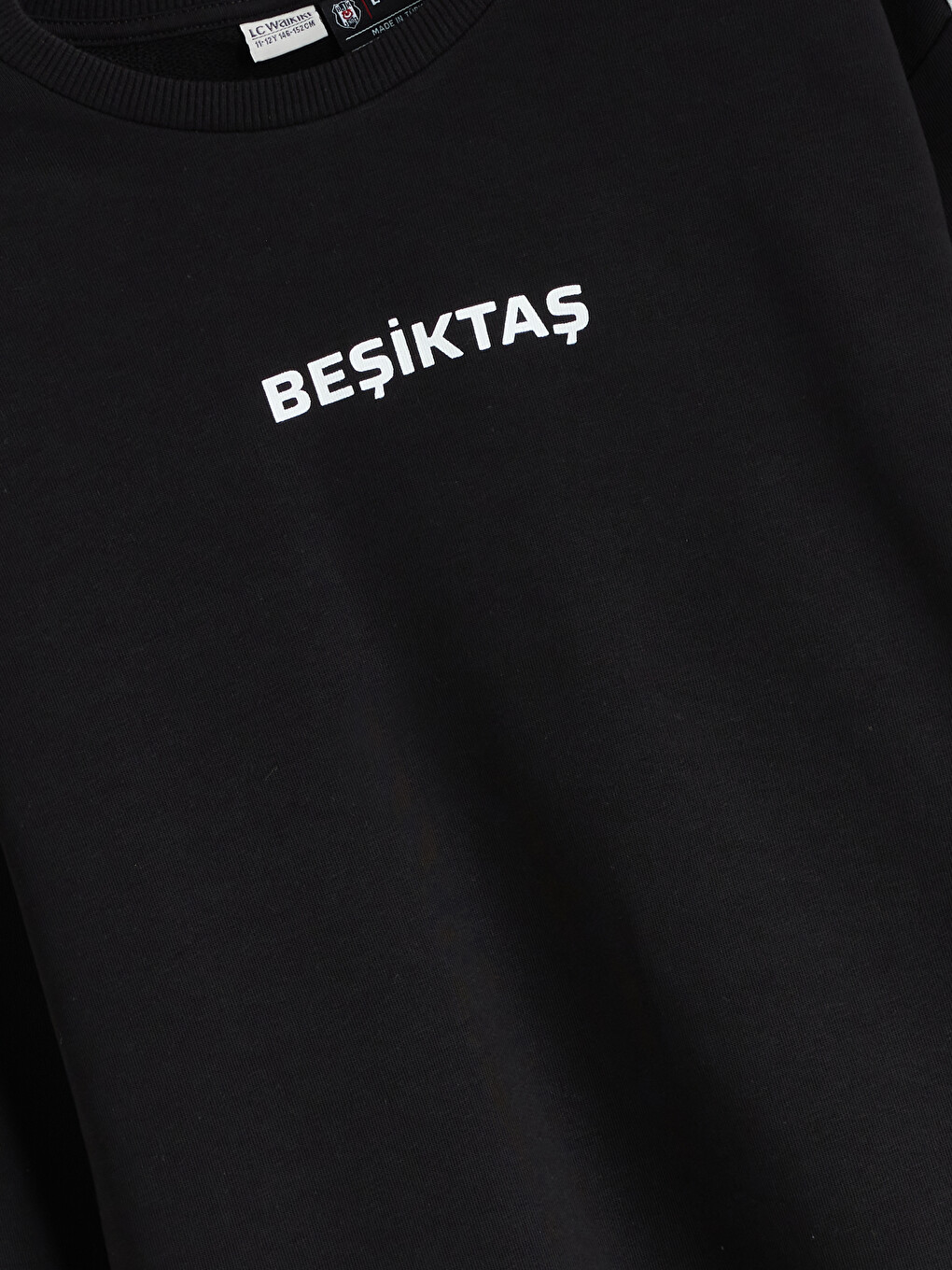 Siyah Bisiklet Yaka Erkek Çocuk Beşiktaş Baskılı Sweatshirt-2