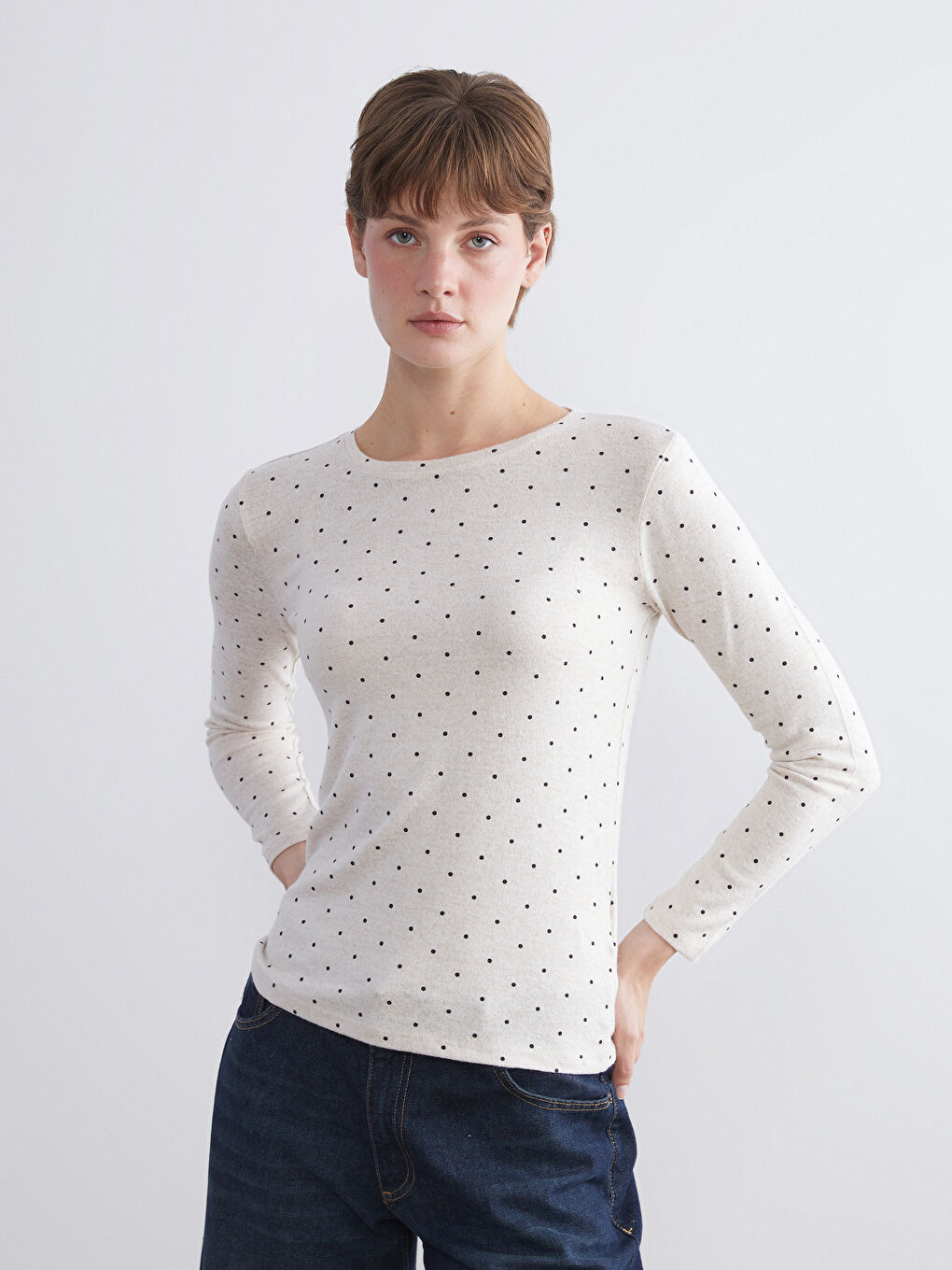 LCWAIKIKI Basic Crew Neck Polka Dot Women's Body -W5AD11Z8-LQA