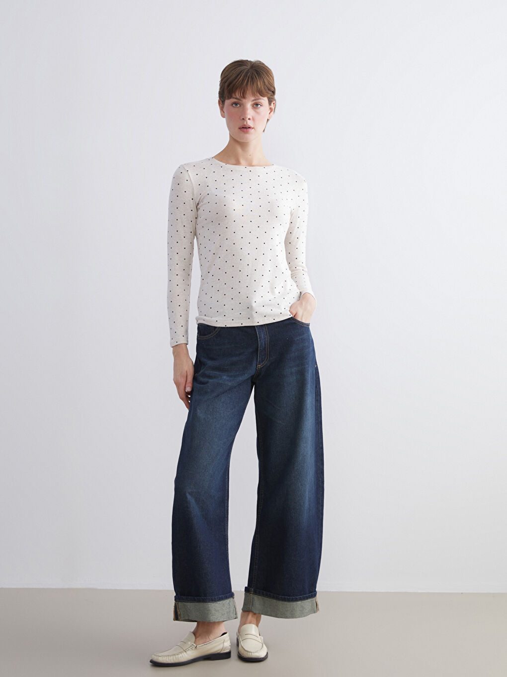 LCWAIKIKI Basic Crew Neck Polka Dot Women's Body -W5AD11Z8-LQA