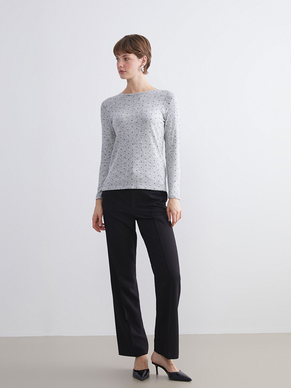 LCWAIKIKI Basic Crew Neck Polka Dot Women's Body -W5AD11Z8-LQJ