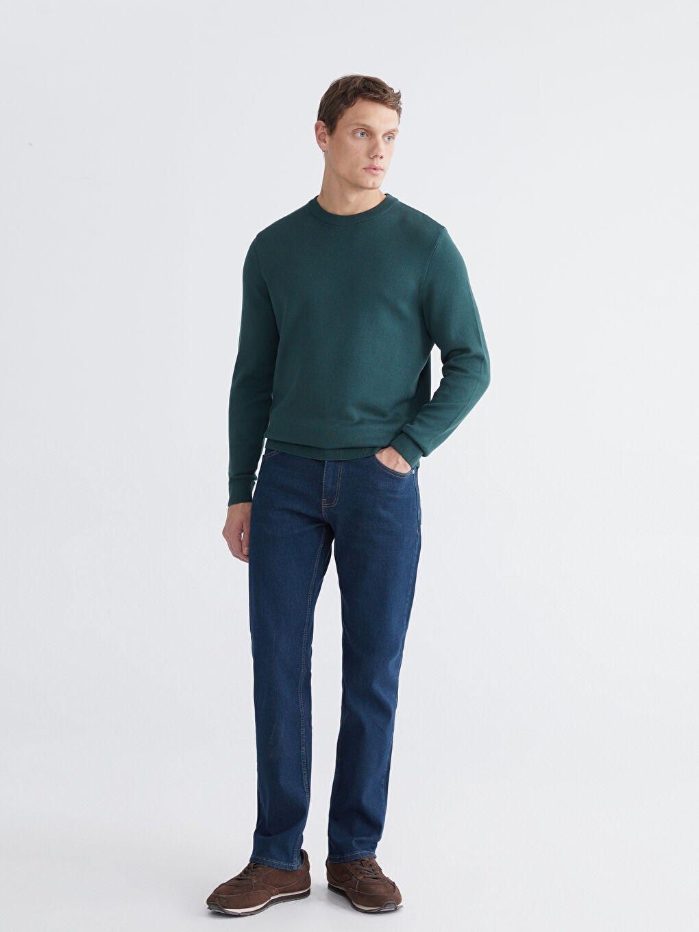 Yeşil Bisiklet Yaka Erkek Triko Kazak-1