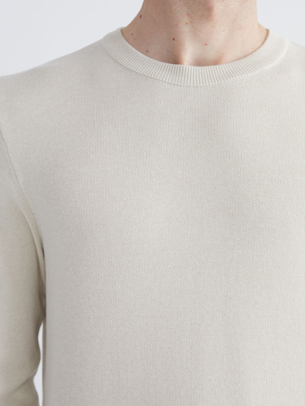 Bej Bisiklet Yaka Erkek Triko Kazak-2