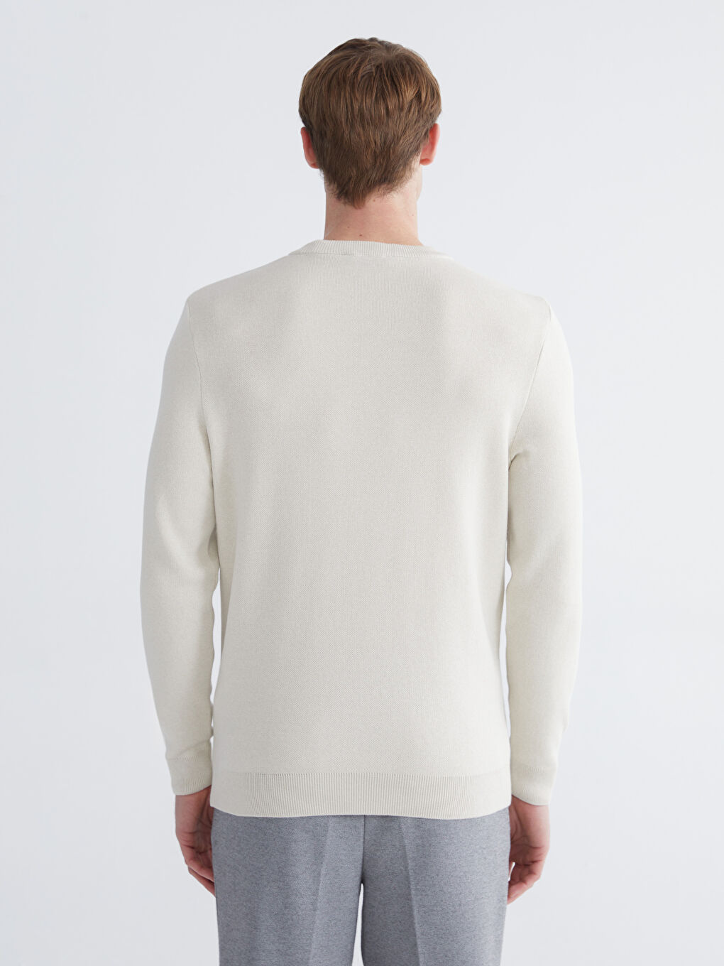 Bej Bisiklet Yaka Erkek Triko Kazak-3