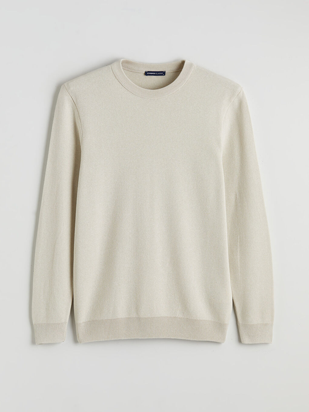 Bej Bisiklet Yaka Erkek Triko Kazak-4