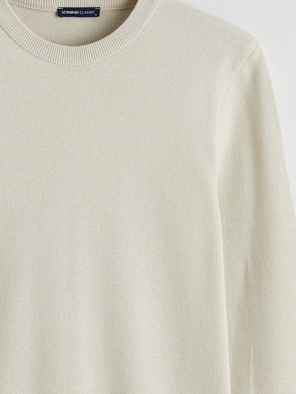 Bej Bisiklet Yaka Erkek Triko Kazak-5