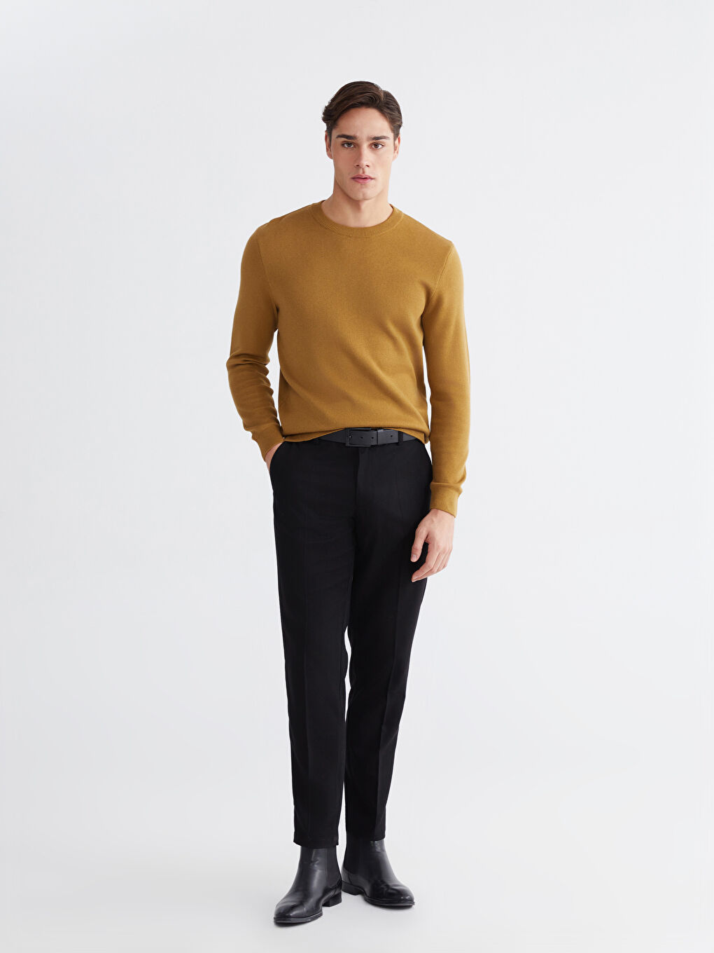 Kahverengi Bisiklet Yaka Erkek Triko Kazak-1