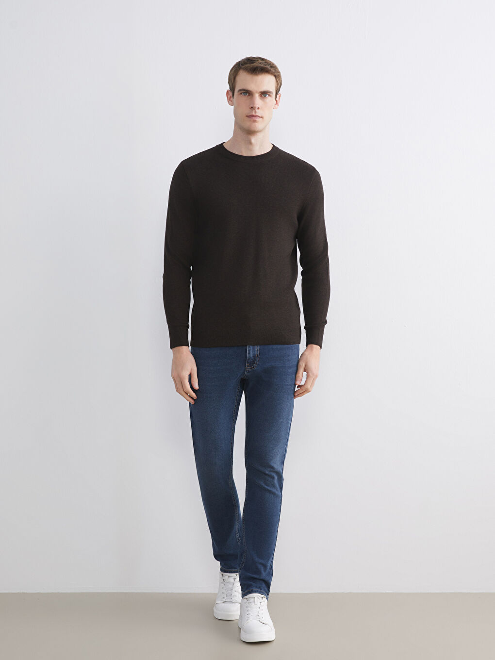 Kahverengi Bisiklet Yaka Erkek Triko Kazak-1