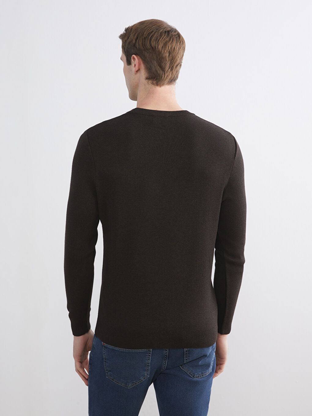 Kahverengi Bisiklet Yaka Erkek Triko Kazak-3