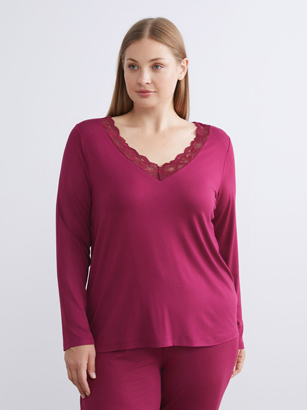 Mürdüm V Yaka Dantel Detaylı Kadın Pijama Takımı-2