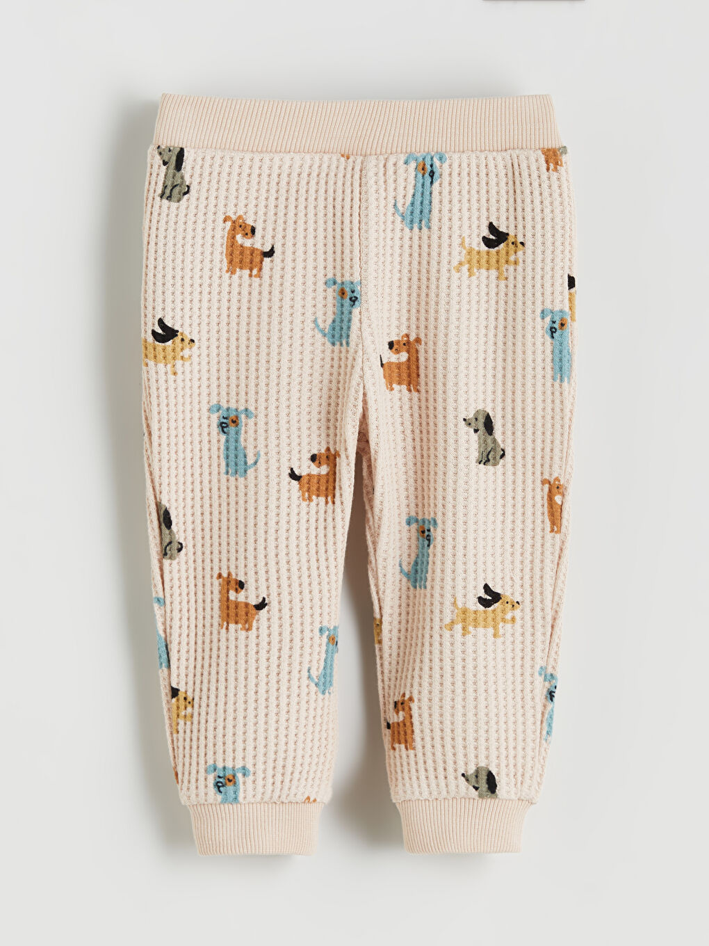 Bej Beli Lastikli Baskılı Erkek Bebek Jogger Eşofman Altı