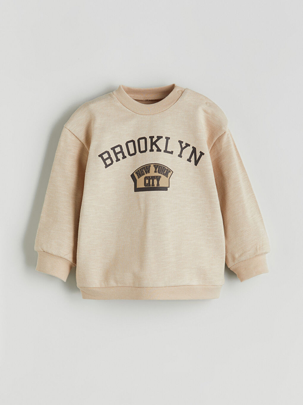 Bej Bisiklet Yaka Baskılı Erkek Bebek Sweatshirt