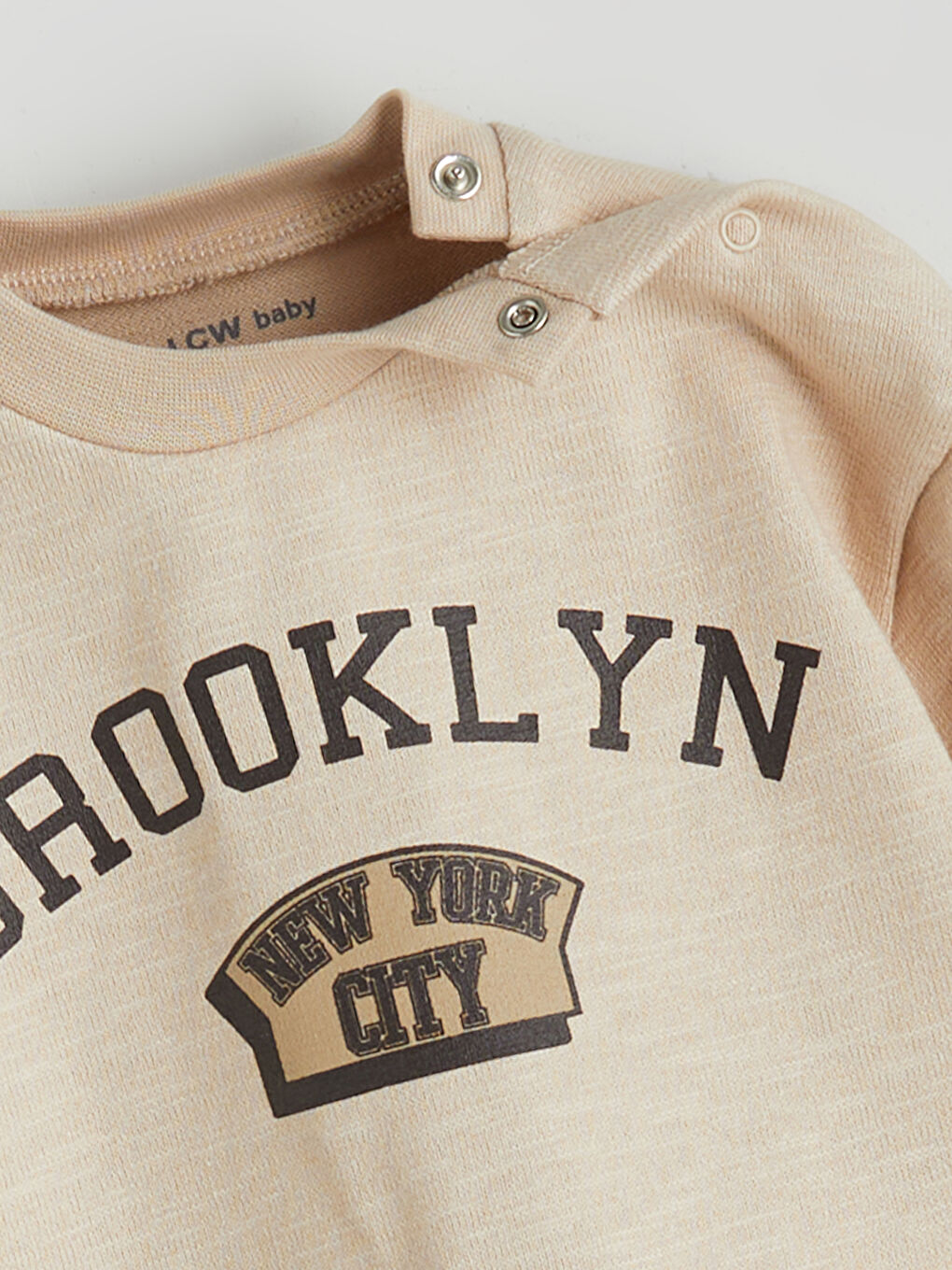 Bej Bisiklet Yaka Baskılı Erkek Bebek Sweatshirt-1
