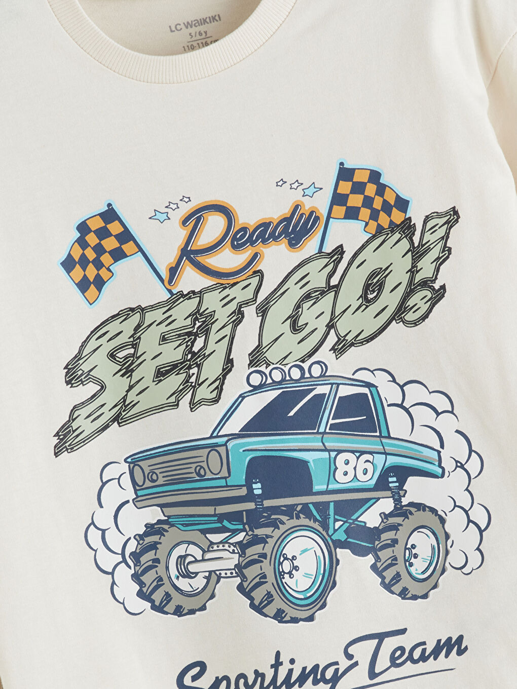 Bej Bisiklet Yaka Baskılı Erkek Çocuk Tişört-2