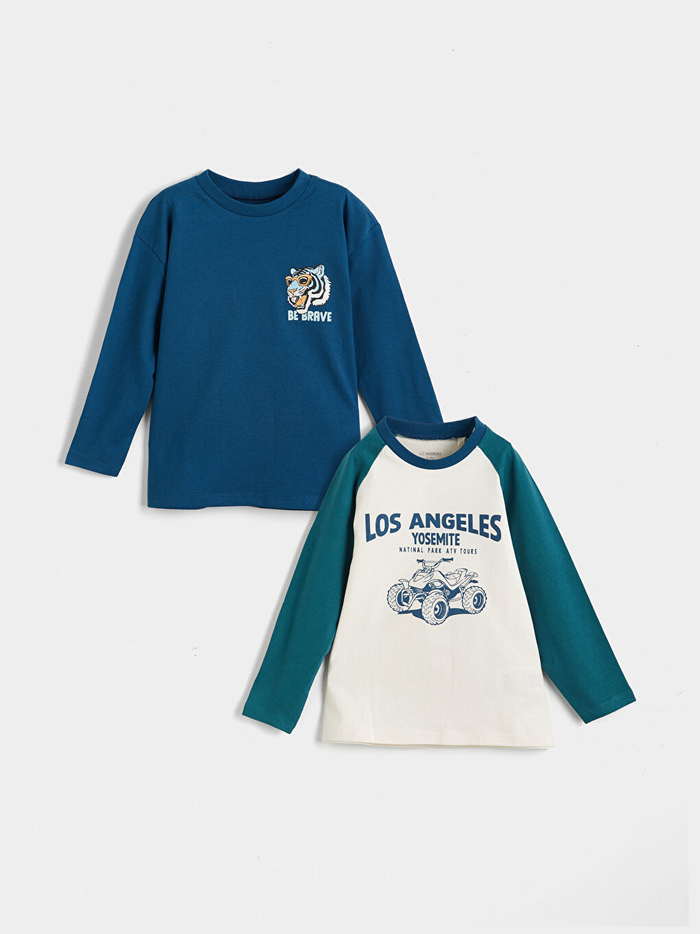 Crew Neck Printed Long Sleeve Boy T-Shirt 2 Pieces